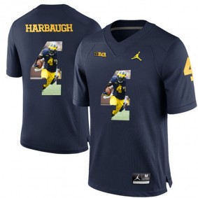 Michigan Wolverines #4 Jim Harbaugh Navy Blue Printing Player Portrait NCAA Football Premier Jersey