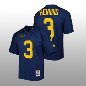 Michigan Wolverines A.J. Henning #3 Mitchell Ness Jersey Navy Authentic Football