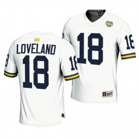 Michigan Wolverines CFBPlayoff 2023 National Champions Colston Loveland #18 White Men's Lightweight Fashion Jersey