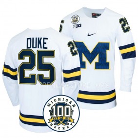 Dylan Duke Michigan Wolverines White 100th Anniversary Hockey Jersey