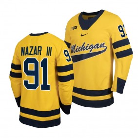 Michigan Wolverines Frank Nazar III Classic Hockey Maize #91 Replica Jersey 2023-24