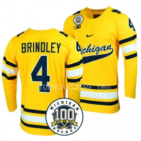 Michigan Wolverines Gavin Brindley 100th Anniversary Maize #4 Hockey Jersey