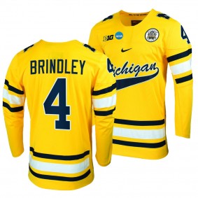 Michigan Wolverines Gavin Brindley 2023 NCAA Hockey Tournament Maize #4 Jersey