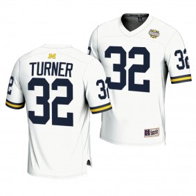 Michigan Wolverines CFBPlayoff 2023 National Champions James Turner #32 White Men's Lightweight Fashion Jersey