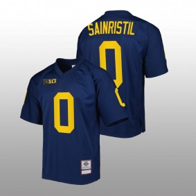 Michigan Wolverines Mike Sainristil #0 Mitchell Ness Jersey Navy Authentic Football