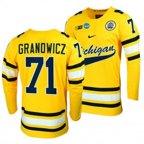 Michigan Wolverines Nick Granowicz 2023 NCAA Hockey Tournament Maize Jersey