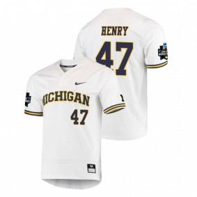 Men's Michigan Wolverines #47 Tommy Henry 2019 NCAA Baseball College World Series Jersey - White