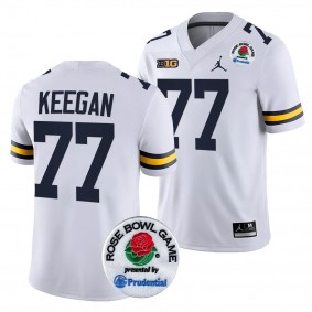 Michigan Wolverines 2024 Rose Bowl Trevor Keegan #77 White Men's College Football Playoff Jersey