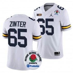 Michigan Wolverines 2024 Rose Bowl Zak Zinter #65 White Men's College Football Playoff Jersey