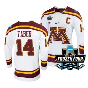 Minnesota Golden Gophers Brock Faber 2023 NCAA Frozen Four White Ice Hockey Jersey