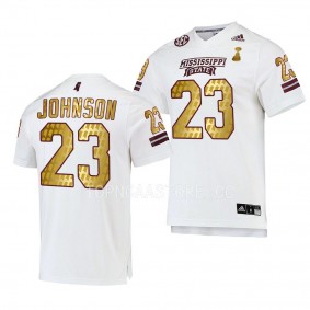 Mississippi State Bulldogs 2022 Egg Bowl Champions Dillon Johnson #23 White Men's Gold Jersey