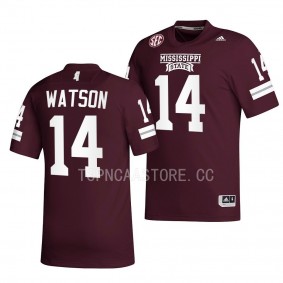 2022 Egg Bowl Champs Nathaniel Watson Mississippi State Bulldogs #14 Maroon Premier Football Jersey Men's