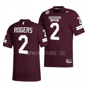 2022 Egg Bowl Champs Will Rogers Mississippi State Bulldogs #2 Maroon Premier Football Jersey Men's