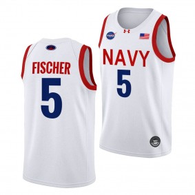 Navy Midshipmen Mitch Fischer NASA-Themed Basketball uniform White #5 Jersey 2023-24