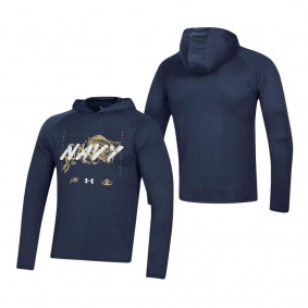 Navy Midshipmen Under Armour On Court Shooting Long Sleeve Hoodie T-Shirt Navy