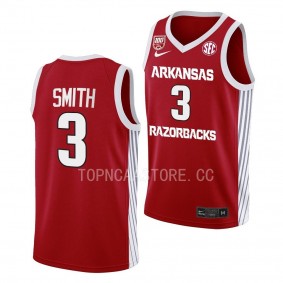 Arkansas Razorbacks Nick Smith Red #3 100 Season Jersey 2022-23 College Basketball