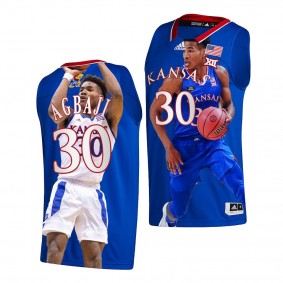 Ochai Agbaji 2022 March Madness Highlights Kansas Jayhawks #30 Royal Fashion Edition Jersey