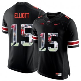 Ohio State Buckeyes Ezekiel Elliott #15 Blackout With Portrait Print College Football Jersey