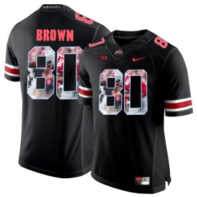 Ohio State Buckeyes Noah Brown #80 Blackout With Portrait Print College Football Jersey