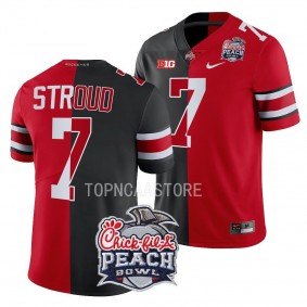 Ohio State Buckeyes 2022 Peach Bowl C.J. Stroud #7 Black Scarlet Men's Split Edition Jersey