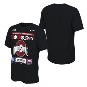 Ohio State Buckeyes College Football Playoff 2022 Peach Bowl Illustrated T-Shirt Black