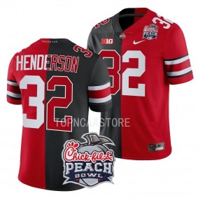 Ohio State Buckeyes 2022 Peach Bowl TreVeyon Henderson #32 Black Scarlet Men's Split Edition Jersey