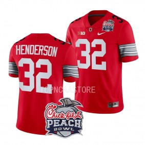 2022 Peach Bowl TreVeyon Henderson Ohio State Buckeyes #32 Scarlet College Football Playoff Jersey Men's