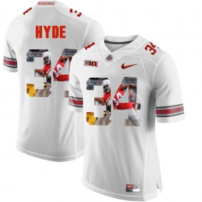 Ohio State Buckeyes CameCarlos Hyde #34 White With Portrait Print College Football Jersey