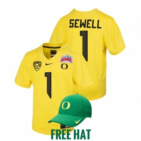 Oregon Ducks #1 Noah Sewell 2021 Alamo Bowl Youth Yellow Jersey Free Hat