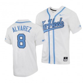 North Carolina Tar Heels Patrick Alvarez 2023 Replica Baseball White #8 Jersey Full-Button