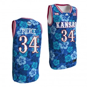 Kansas Jayhawks Bill Self Game Paul Pierce #34 Blue Maui Strong Jersey Men's