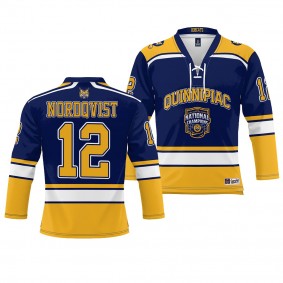 Jacob Nordqvist Quinnipiac Bobcats Navy 2023 NCAA Ice Hockey National Champions Jersey