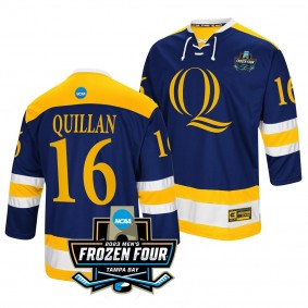 Quinnipiac Bobcats Jacob Quillan 2023 NCAA National Championship Navy #16 Ice Hockey Jersey