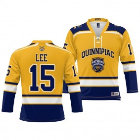 Jayden Lee Quinnipiac Bobcats Gold 2023 NCAA National Champions Ice Hockey Jersey