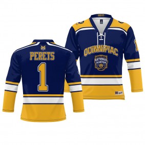 Yaniv Perets Quinnipiac Bobcats Navy 2023 NCAA Ice Hockey National Champions Jersey