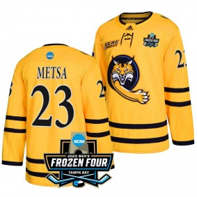 Zach Metsa Quinnipiac Bobcats Gold 2023 NCAA Frozen Four Ice Hockey Jersey