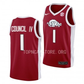 Arkansas Razorbacks Ricky Council IV Road College Basketball uniform Red #1 Jersey 2023-24