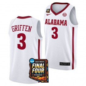 Alabama Crimson Tide Rylan Griffen White #3 2024 NCAA March Madness Final Four Jersey Mens Basketball Men