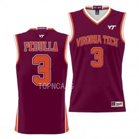 Virginia Tech Hokies Sean Pedulla NIL Pick-A-Player Basketball uniform Maroon #3 Jersey