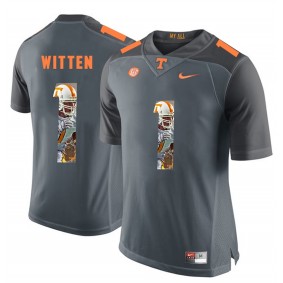 Tennessee Volunteers Jason Witten #1 Grey With Portrait Print College Football Fashion Jersey