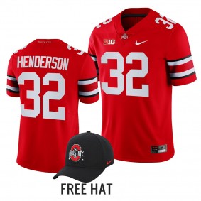 Ohio State Buckeyes TreVeyon Henderson 2021-22 Color Rush Scarlet Special Uniform Jersey Free Hat