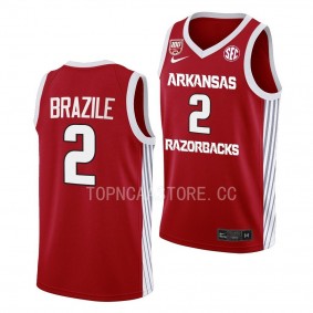 Arkansas Razorbacks Trevon Brazile Red #2 100 Season Jersey 2022-23 College Basketball