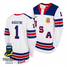 USA Hockey Trey Augustine White 2024 IIHF World Junior Champions Jersey