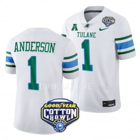 Nick Anderson Tulane Green Wave 2023 Cotton Bowl College Football Playoff Jersey Men's White #1 Uniform