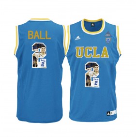 Male Lonzo Ball #2 UCLA Bruins Player Pictorial Basketball Fashion Jersey Blue-2