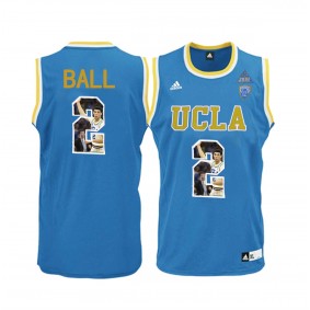 Male Lonzo Ball #2 UCLA Bruins Player Pictorial Basketball Fashion Jersey Blue-3