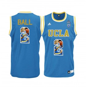 Male Lonzo Ball #2 UCLA Bruins Player Pictorial Basketball Fashion Jersey Blue-4