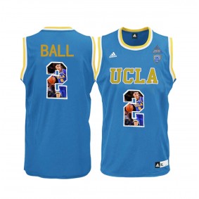 Male Lonzo Ball #2 UCLA Bruins Player Pictorial Basketball Fashion Jersey Blue-5