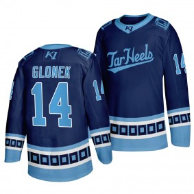 North Carolina Tar Heels Cam Glonek College Hockey Navy #14 V-Neck Jersey 2023-24