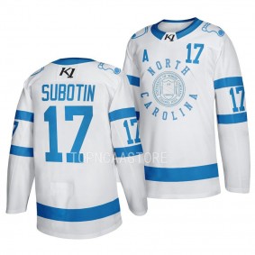 North Carolina Tar Heels Mischa Subotin 2023 Frozen Finley White #17 Stadium Series Jersey